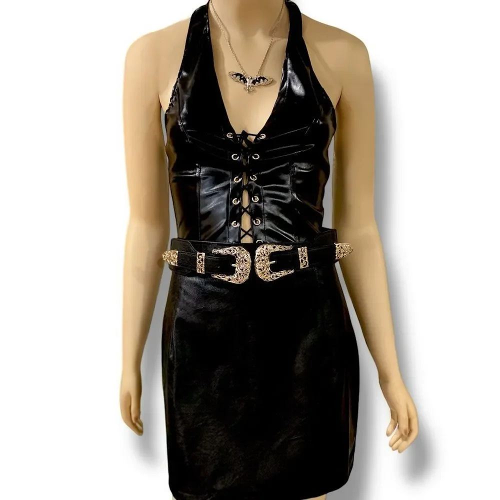 Oversized Silver Double Buckle Black Waist Corset Belt NWT